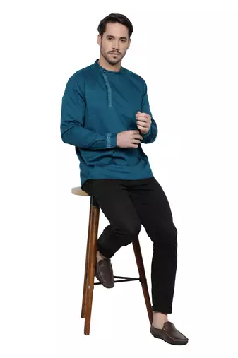 men's cotton twill angrakha festive short kurta