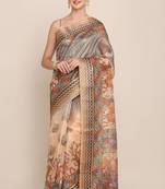 Digital Print Rapier Jequared Saree With Unstitched Blouse And Beautiful Multicoloured Thred Work At Pallu
