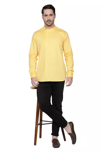 men's cotton twill angrakha festive short kurta