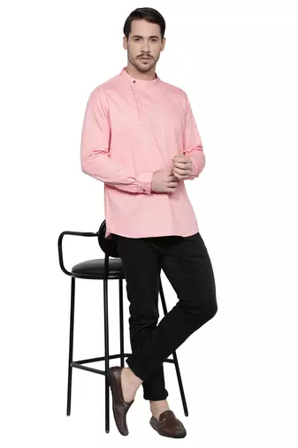 men's cotton twill angrakha festive short kurta