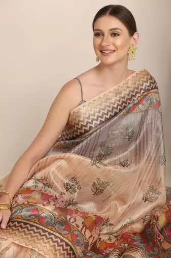 Digital Print Rapier Jequared Saree With Unstitched Blouse And Beautiful Multicoloured Thred Work At Pallu