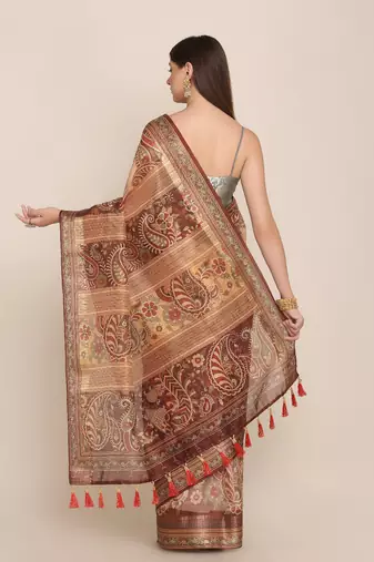 Digital Print Rapier Jequared Saree With Unstitched Blouse And Beautiful Multicoloured Thred Work At Pallu