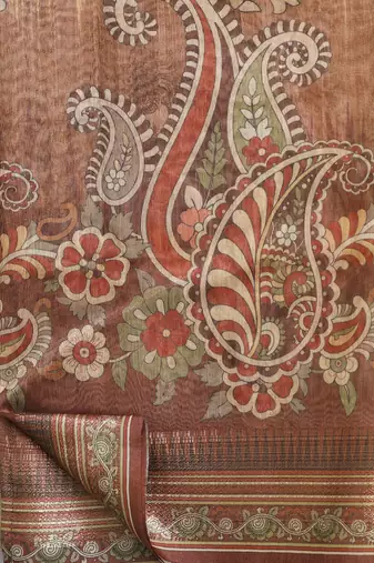 Digital Print Rapier Jequared Saree With Unstitched Blouse And Beautiful Multicoloured Thred Work At Pallu
