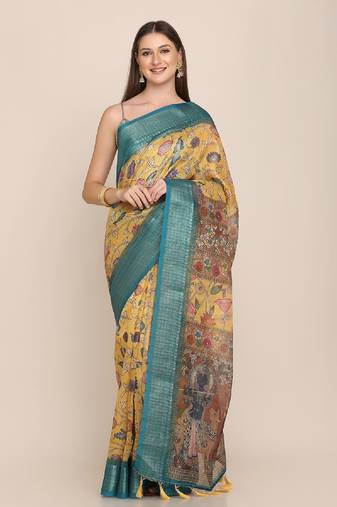 Digital Print Rapier Jequared Saree With Unstitched Blouse And Beautiful Multicoloured Thred Work At Pallu