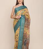Digital Print Rapier Jequared Saree With Unstitched Blouse And Beautiful Multicoloured Thred Work At Pallu