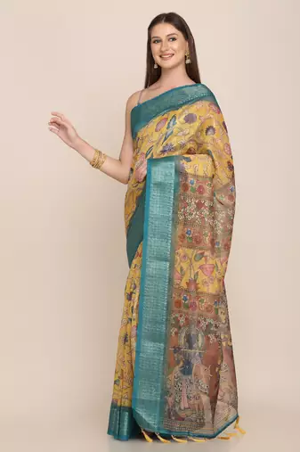 Digital Print Rapier Jequared Saree With Unstitched Blouse And Beautiful Multicoloured Thred Work At Pallu