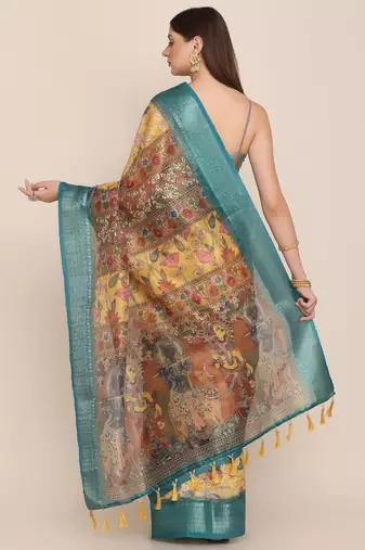 Digital Print Rapier Jequared Saree With Unstitched Blouse And Beautiful Multicoloured Thred Work At Pallu