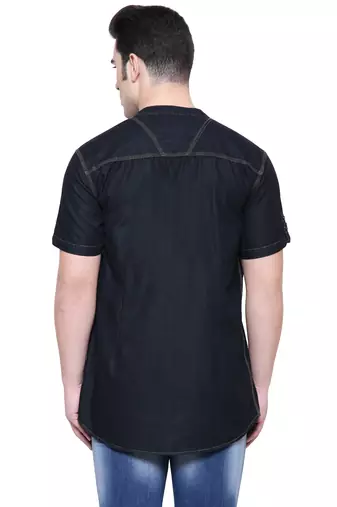 men's denim half sleeve short kurta