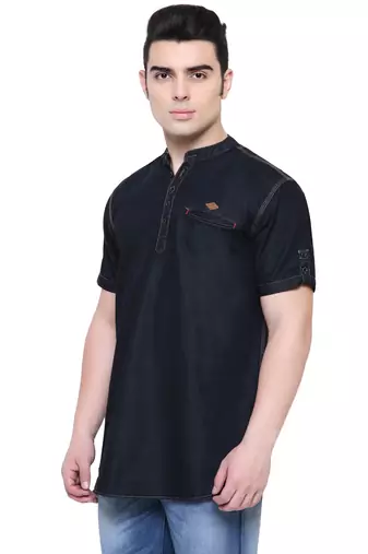men's denim half sleeve short kurta