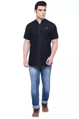 men's denim half sleeve short kurta