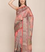 Digital Print Rapier Jequared Saree With Unstitched Blouse And Beautiful Multicoloured Thred Work At Pallu