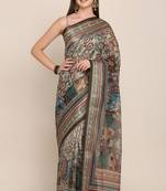Digital Print Rapier Jequared Saree With Unstitched Blouse And Beautiful Multicoloured Thred Work At Pallu