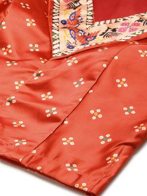 Bandhni Patola Type Digital Print Shiney Satin Croptop Lehenga Choli With Unstitched Blouse For Women and Girls 5