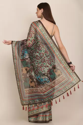 Digital Print Rapier Jequared Saree With Unstitched Blouse And Beautiful Multicoloured Thred Work At Pallu