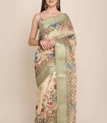 Digital Print Rapier Jequared Saree With Unstitched Blouse And Beautiful Multicoloured Thred Work At Pallu