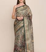 Digital Print Rapier Jequared Saree With Unstitched Blouse And Beautiful Multicoloured Thred Work At Pallu