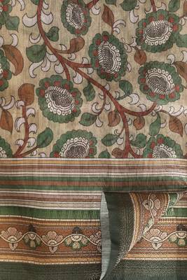 Digital Print Rapier Jequared Saree With Unstitched Blouse And Beautiful Multicoloured Thred Work At Pallu 5