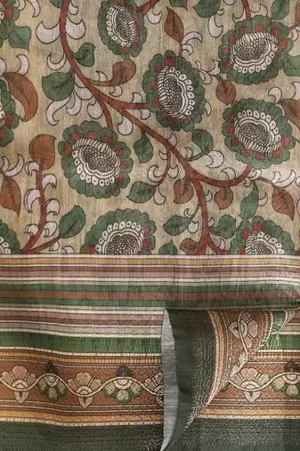 Digital Print Rapier Jequared Saree With Unstitched Blouse And Beautiful Multicoloured Thred Work At Pallu