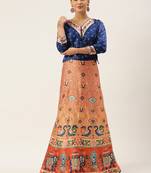 Bandhni Patola Type Digital Print Shiney Satin Croptop Lehenga Choli With Unstitched Blouse For Women and Girls