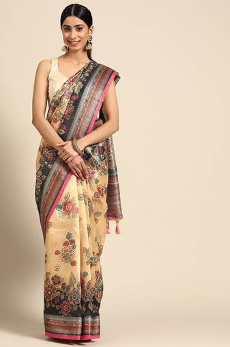 Digital Print Rapier Jequared Saree With Unstitched Blouse And Beautiful Multicoloured Thred Work At Pallu