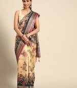 Digital Print Rapier Jequared Saree With Unstitched Blouse And Beautiful Multicoloured Thred Work At Pallu