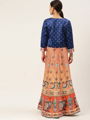 Bandhni Patola Type Digital Print Shiney Satin Croptop Lehenga Choli With Unstitched Blouse For Women and Girls 2