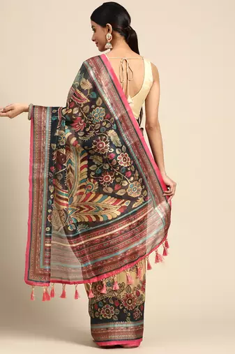 Digital Print Rapier Jequared Saree With Unstitched Blouse And Beautiful Multicoloured Thred Work At Pallu
