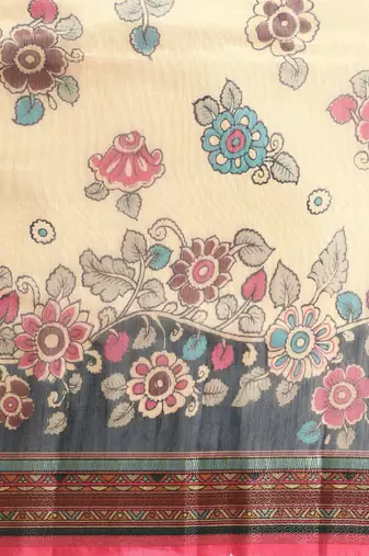 Digital Print Rapier Jequared Saree With Unstitched Blouse And Beautiful Multicoloured Thred Work At Pallu