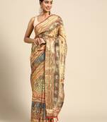 Digital Print Rapier Jequared Saree With Unstitched Blouse And Beautiful Multicoloured Thred Work At Pallu
