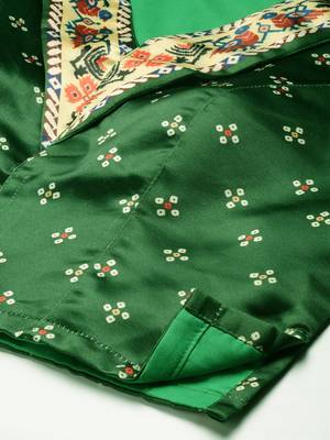 Bandhni Patola Type Digital Print Shiney Satin Croptop Lehenga Choli With Unstitched Blouse For Women and Girls 5