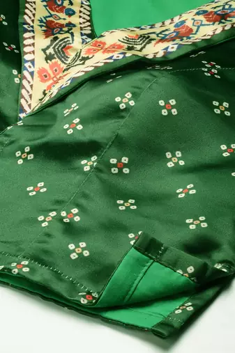 Bandhni Patola Type Digital Print Shiney Satin Croptop Lehenga Choli With Unstitched Blouse For Women and Girls