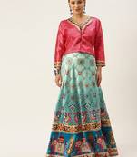 Bandhni Patola Type Digital Print Shiney Satin Croptop Lehenga Choli With Unstitched Blouse For Women and Girls