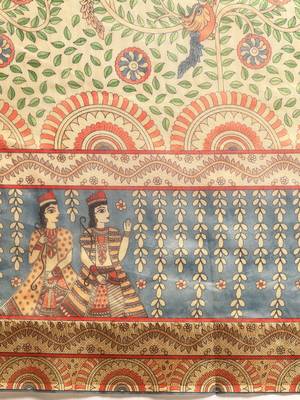 Digital Print Rapier Jequared Saree With Unstitched Blouse And Beautiful Multicoloured Thred Work At Pallu 3