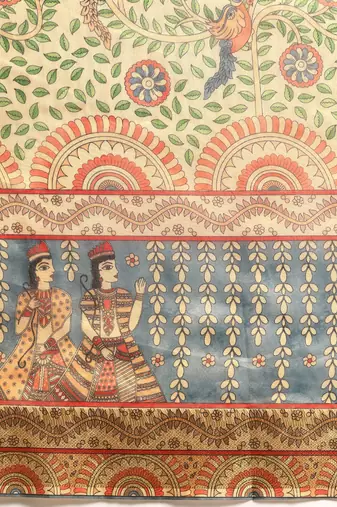 Digital Print Rapier Jequared Saree With Unstitched Blouse And Beautiful Multicoloured Thred Work At Pallu