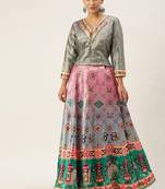 Bandhni Patola Type Digital Print Shiney Satin Croptop Lehenga Choli With Unstitched Blouse For Women and Girls