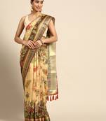 Digital Print Rapier Jequared Saree With Unstitched Blouse And Beautiful Multicoloured Thred Work At Pallu