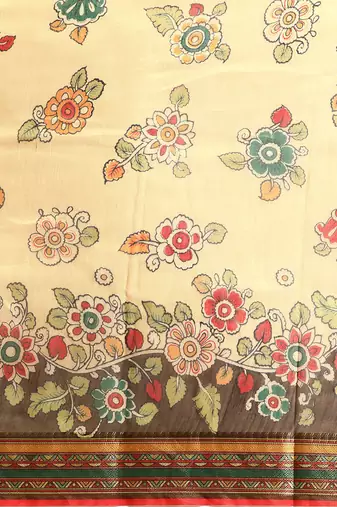 Digital Print Rapier Jequared Saree With Unstitched Blouse And Beautiful Multicoloured Thred Work At Pallu