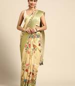Digital Print Rapier Jequared Saree With Unstitched Blouse And Beautiful Multicoloured Thred Work At Pallu