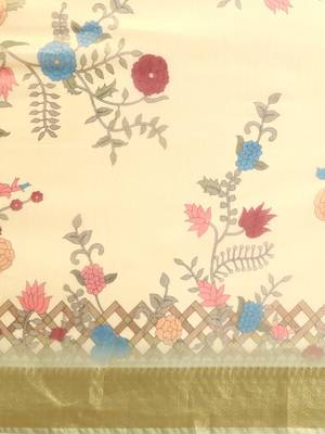 Digital Print Rapier Jequared Saree With Unstitched Blouse And Beautiful Multicoloured Thred Work At Pallu 3