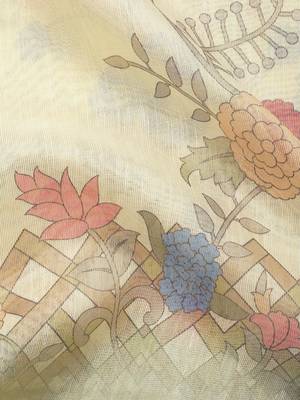 Digital Print Rapier Jequared Saree With Unstitched Blouse And Beautiful Multicoloured Thred Work At Pallu 5