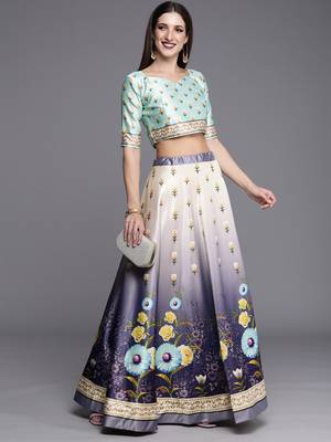Ethnic Motifs Digital Print Shiney Satin Croptop Lehenga Choli With Unstitched Blouse For Women and Girls 1