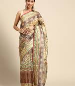 Digital Print Rapier Jequared Saree With Unstitched Blouse And Beautiful Multicoloured Thred Work At Pallu