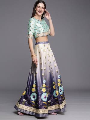 Ethnic Motifs Digital Print Shiney Satin Croptop Lehenga Choli With Unstitched Blouse For Women and Girls 2