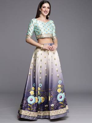 Ethnic Motifs Digital Print Shiney Satin Croptop Lehenga Choli With Unstitched Blouse For Women and Girls 3