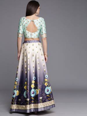 Ethnic Motifs Digital Print Shiney Satin Croptop Lehenga Choli With Unstitched Blouse For Women and Girls 4