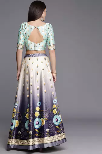 Ethnic Motifs Digital Print Shiney Satin Croptop Lehenga Choli With Unstitched Blouse For Women and Girls