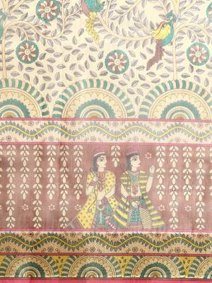 Digital Print Rapier Jequared Saree With Unstitched Blouse And Beautiful Multicoloured Thred Work At Pallu 3