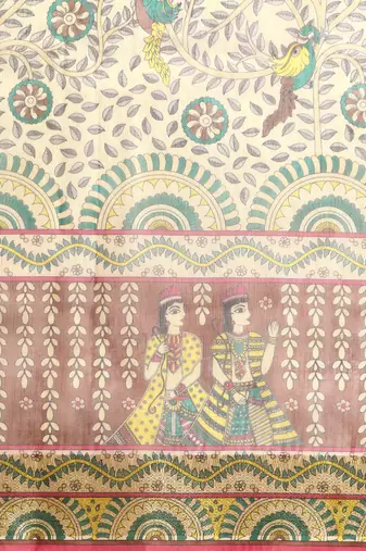Digital Print Rapier Jequared Saree With Unstitched Blouse And Beautiful Multicoloured Thred Work At Pallu