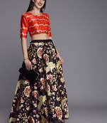 Ethnic Motifs Digital Print Shiney Satin Croptop Lehenga Choli With Unstitched Blouse For Women and Girls