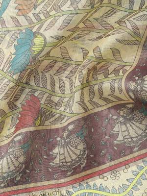 Digital Print Rapier Jequared Saree With Unstitched Blouse And Beautiful Multicoloured Thred Work At Pallu 5